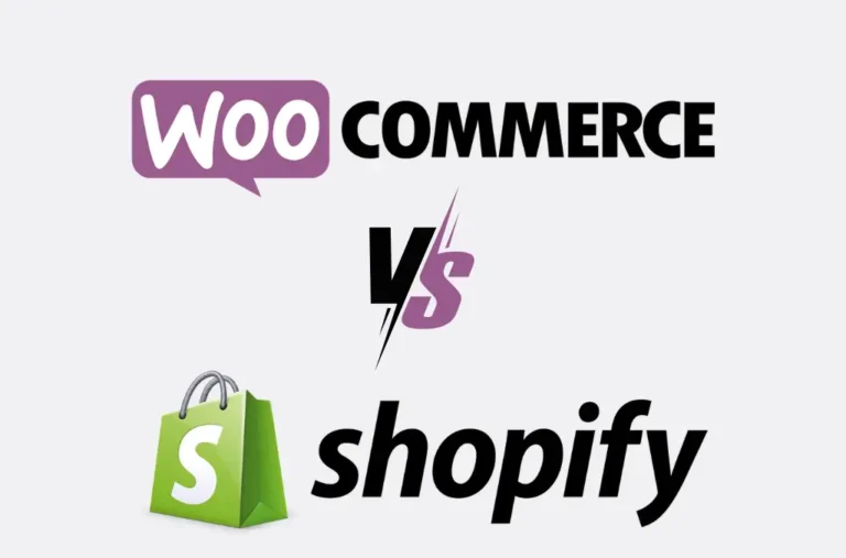 Comparison graphic of WooCommerce vs Shopify logos with a 'vs' symbol in the center
